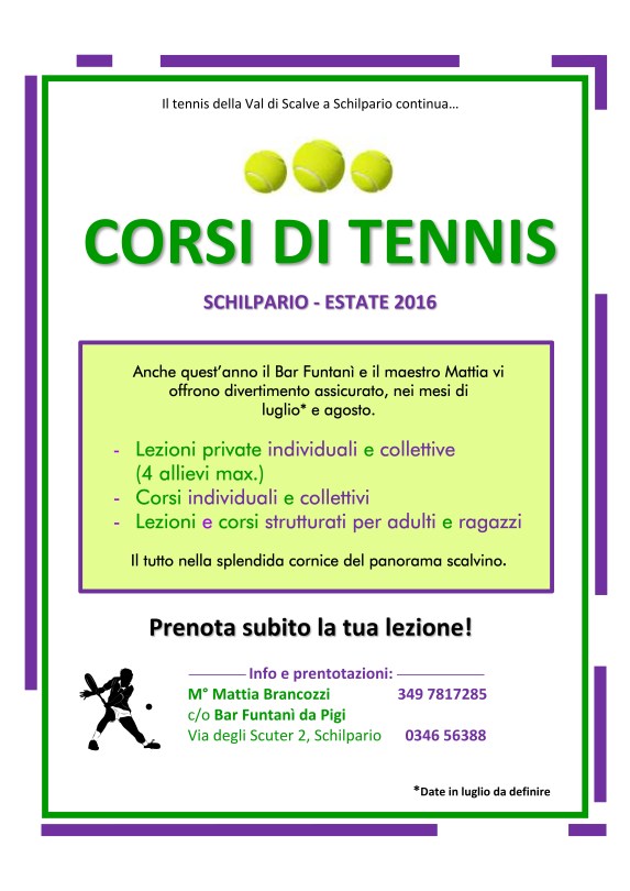 Corsi tennis lezioni private adulti bambini Mattia prenotazioni Schilpario