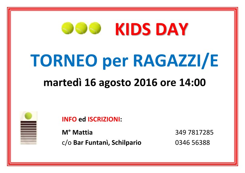 Torneo ragazzi Schilpario Kids Day corsi tennis monza brianza