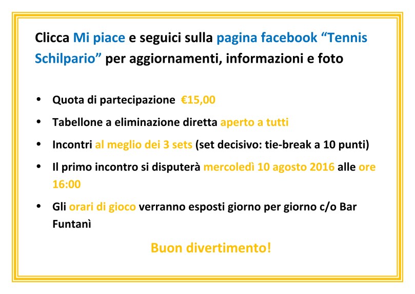 Torneo tennis singolare Schilpario regolamento corsi tennis monza brianza