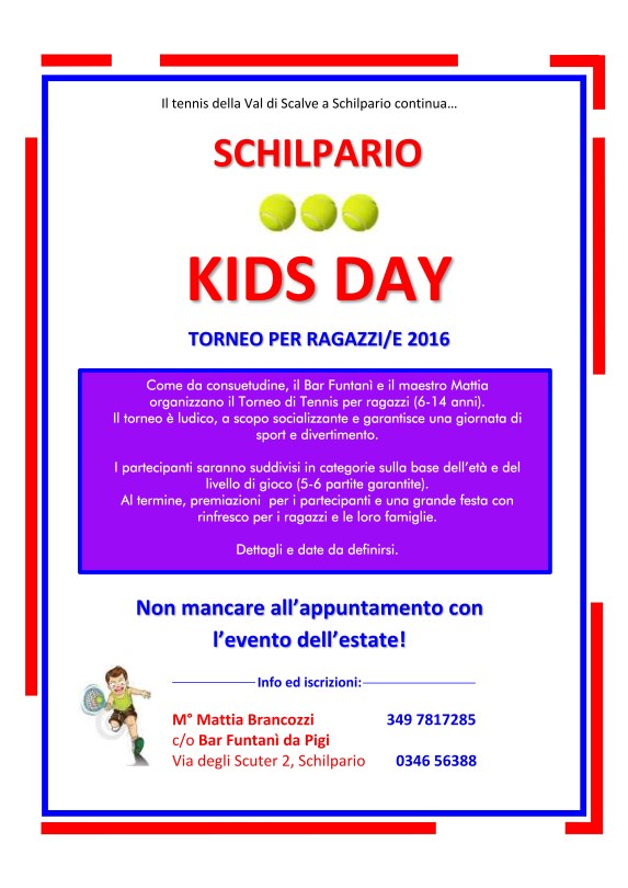 Torneo ragazzi Kids Day Schilpario corsi tennis monza brianza Mattia Brancozzi