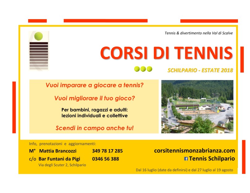 Corsi tennis Schilpario luglio agosto 2018