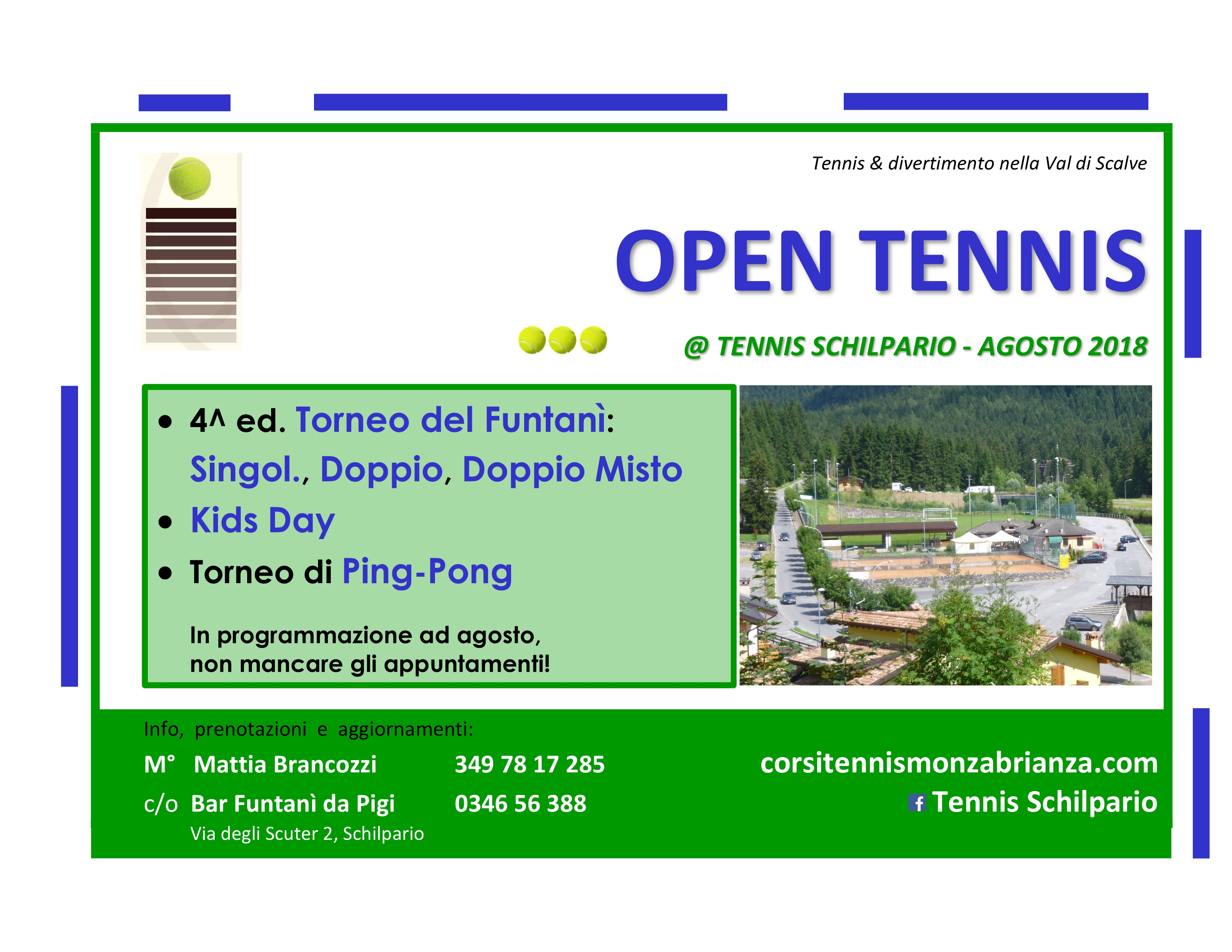 Tornei tennis Schilpario luglio agosto 2018